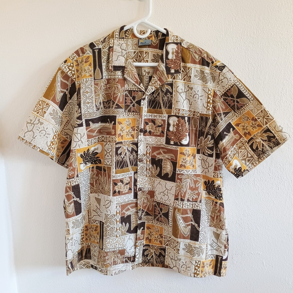 Vintage Royal Creations Hawaii Button Down Shirt Short Sleeve Tribal Sz XL?